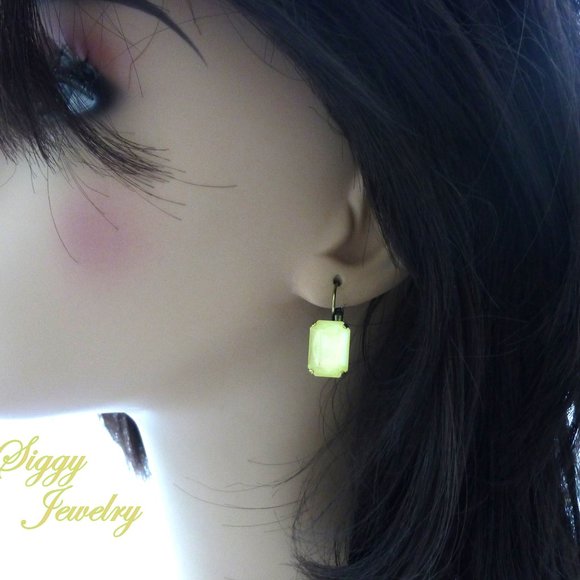 Limoncello Emerald Cut Crystal Drop Lever-Back Earrings, Powder Yellow - Picture 6 of 6